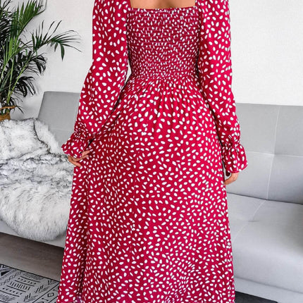 Smocked Square Neck Flounce Sleeve Dress - MimiStylez
