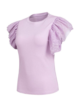 Ruffled Round Neck Cap Sleeve Top - MimiStylez