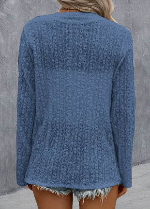 Eyelet Roll-Tab Sleeve Cardigan - MimiStylez