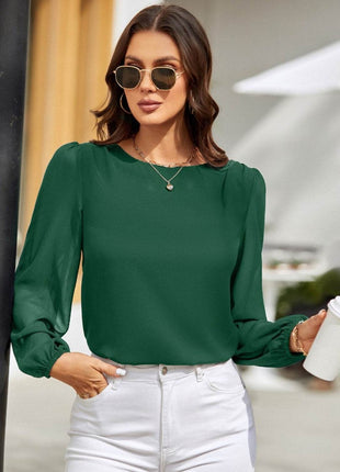Round Neck Long Sleeve Blouse - MimiStylez
