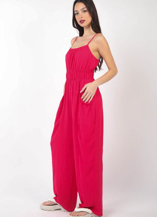 VERY J Pintuck Detail Woven Sleeveless Jumpsuit - MimiStylez