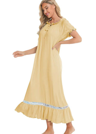 Lace Detail Short Sleeve Lounge Dress - MimiStylez