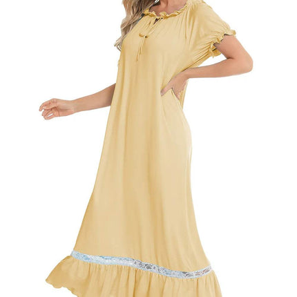 Lace Detail Short Sleeve Lounge Dress - MimiStylez