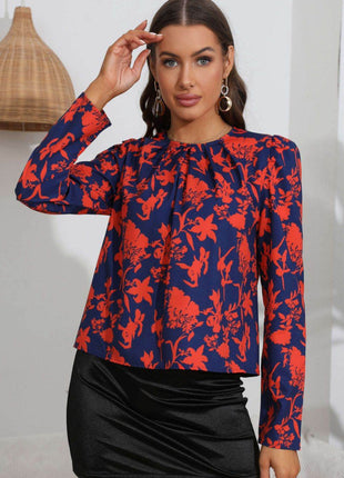 Floral Long Puff Sleeve Blouse - MimiStylez