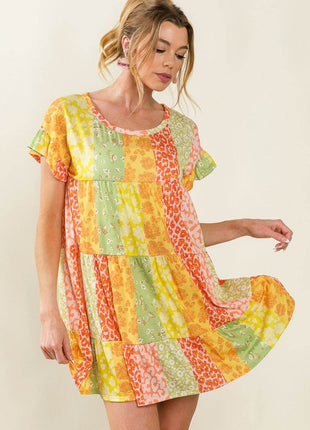 BiBi Leopard Short Sleeve Tiered Dress - MimiStylez