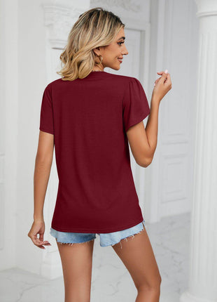 Contrast Trim Petal Sleeve V-Neck Top - MimiStylez