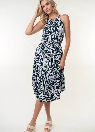 White Birch Tied Ruched Floral Sleeveless Knee Length Dress - MimiStylez