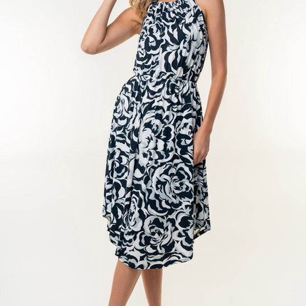 White Birch Tied Ruched Floral Sleeveless Knee Length Dress - MimiStylez