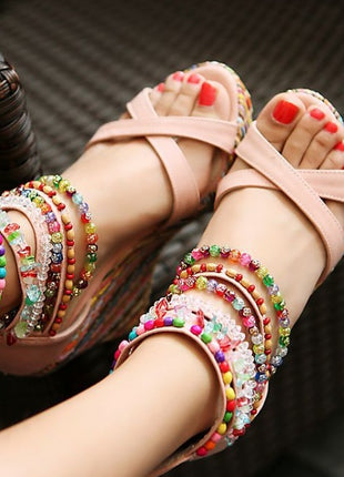 Bohemian Wedge Handmade Beaded Sandals Platform Shoes