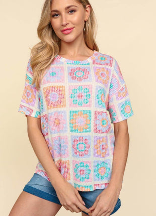 Haptics Flower Print Round Neck Short Sleeve T-Shirt - MimiStylez