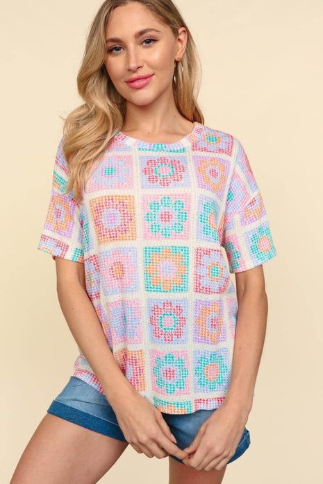 Haptics Flower Print Round Neck Short Sleeve T-Shirt - MimiStylez