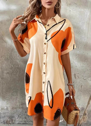 Printed Button-Front Shirt Dress - MimiStylez