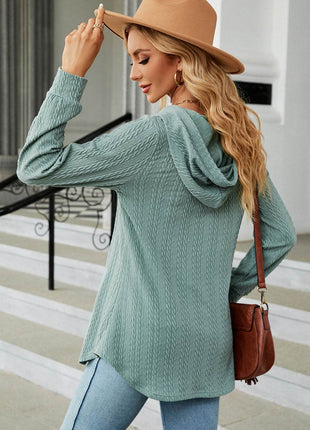 Decorative Button Drawstring Long Sleeve Hoodie - MimiStylez