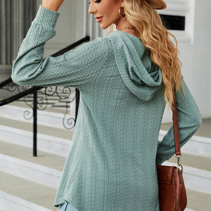 Decorative Button Drawstring Long Sleeve Hoodie - MimiStylez