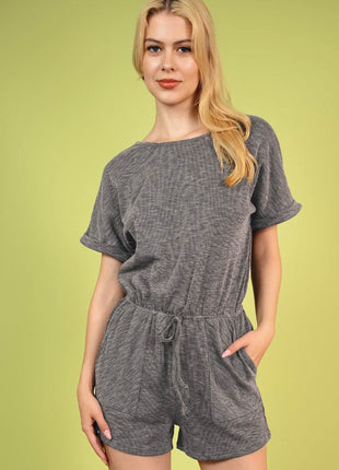 Round Neck Short Sleeve Romper with Pockets - MimiStylez