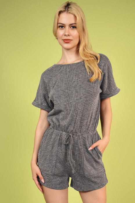 Round Neck Short Sleeve Romper with Pockets - MimiStylez