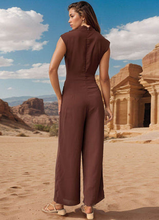 Ruched Mock Neck Sleeveless Jumpsuit - MimiStylez