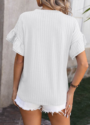 Ruffled Round Neck Short Sleeve Blouse - MimiStylez