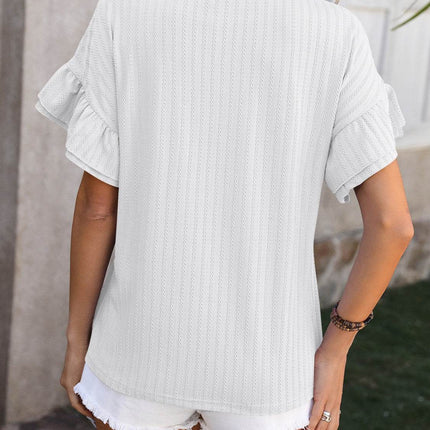 Ruffled Round Neck Short Sleeve Blouse - MimiStylez