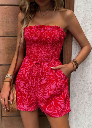 Smocked Printed Tube Romper with Pockets - MimiStylez