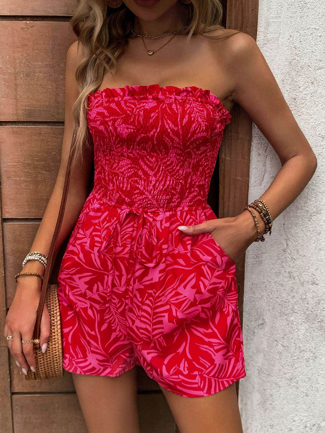 Smocked Printed Tube Romper with Pockets - MimiStylez