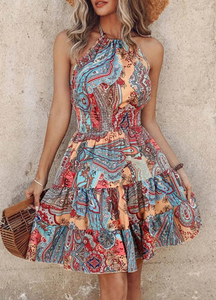 Paisley Print Halter Neck Mini Dress - MimiStylez