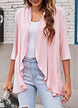 Open Front Three-Quarter Sleeve Cardigan - MimiStylez