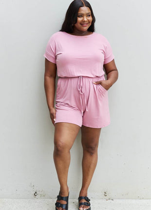 Zenana Chilled Out Full Size Short Sleeve Romper in Light Carnation Pink - MimiStylez