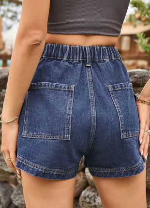High Waist Denim Shorts with Pockets - MimiStylez