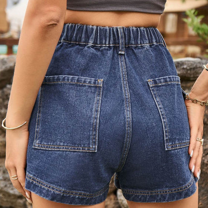 High Waist Denim Shorts with Pockets - MimiStylez