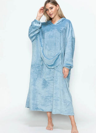 Double Take Full Size Pocketed Hooded Midi Lounge Dress - MimiStylez