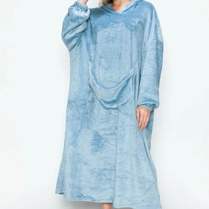 Double Take Full Size Pocketed Hooded Midi Lounge Dress - MimiStylez