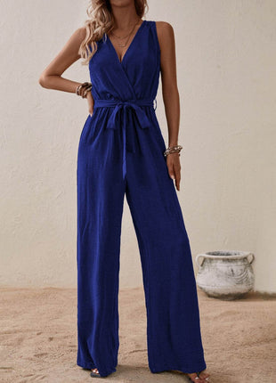 Tied Surplice Sleeveless Wide Leg Jumpsuit - MimiStylez