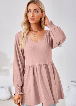 V-Neck Lantern Sleeve Blouse - MimiStylez