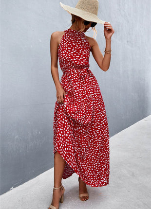 Printed Sleeveless Tie Waist Maxi Dress - MimiStylez