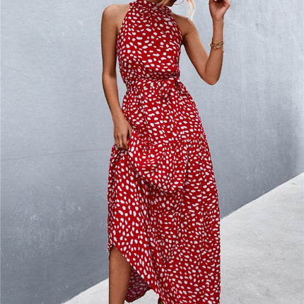 Printed Sleeveless Tie Waist Maxi Dress - MimiStylez