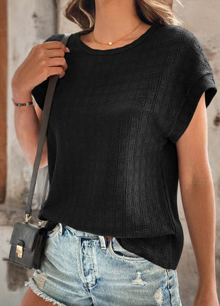 Textured Round Neck Short Sleeve Top - MimiStylez