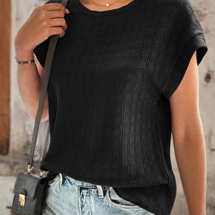 Textured Round Neck Short Sleeve Top - MimiStylez