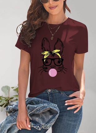 Rabbit Graphic Round Neck Short Sleeve T-Shirt - MimiStylez
