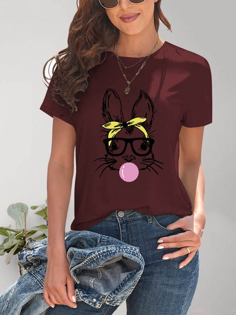 Rabbit Graphic Round Neck Short Sleeve T-Shirt - MimiStylez