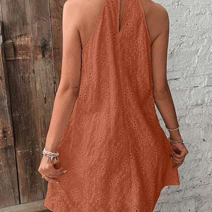 Eyelet Grecian Neck Mini Dress - MimiStylez