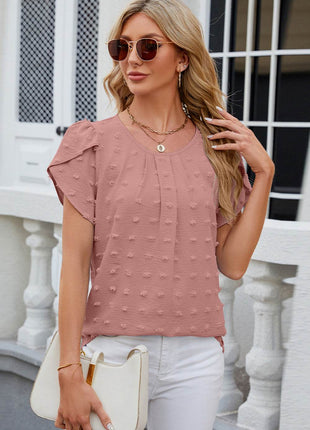 Swiss Dot Round Neck Short Sleeve T-Shirt - MimiStylez