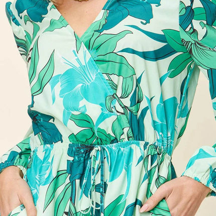 Double Take Full Size Floral Long Sleeve Romper with Pockets - MimiStylez