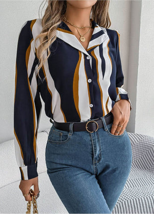 Printed Button Up Long Sleeve Shirt - MimiStylez