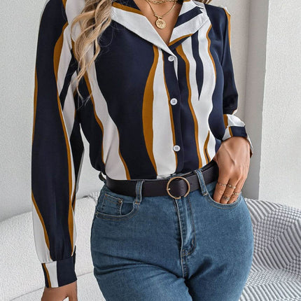 Printed Button Up Long Sleeve Shirt - MimiStylez