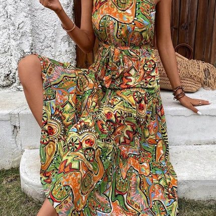 Tied Floral Sleeveless Dress - MimiStylez