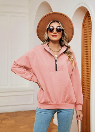 Half-Zip Dropped Shoulder Sweatshirt - MimiStylez