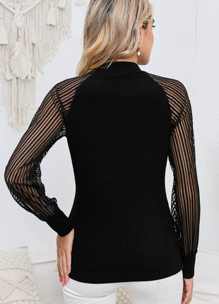 Round Neck Semi-Sheer Sleeve Blouse - MimiStylez