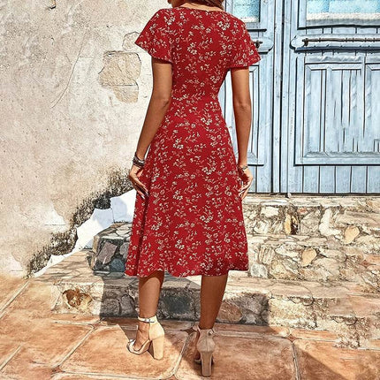 Summer Floral Print Maxi Dress Women Button Up Split Long Flowy Bohemian Beach Party Dresses - MimiStylez