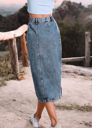 Button Down Denim Skirt - MimiStylez